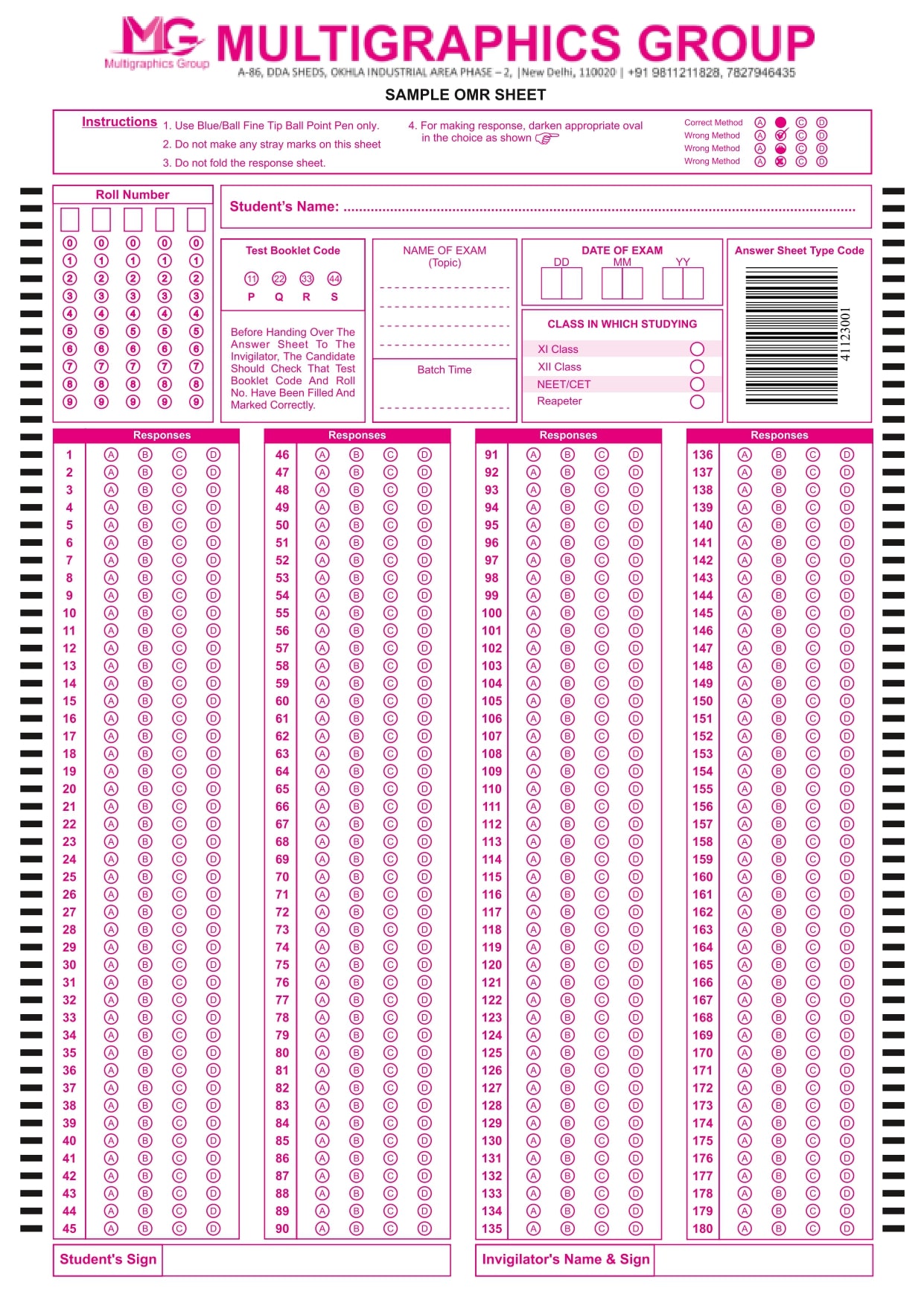 attendance omr sheet